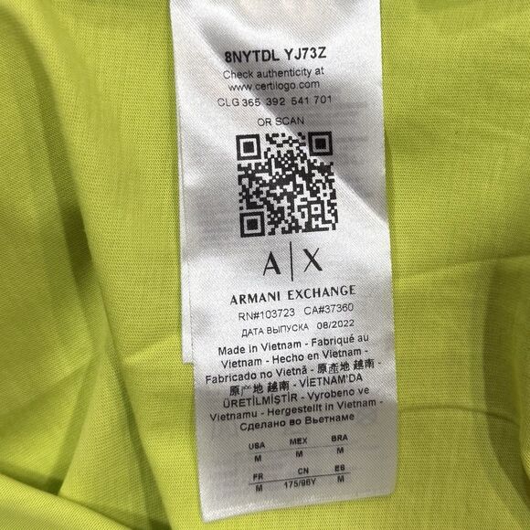 A|X Armani Exchange Short Sleeve Crew Neck T-Shirt Neon Green Women Sz Medium - Picture 7 of 7